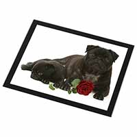 Black Pug Dogs with Red Rose Black Rim High Quality Glass Placemat