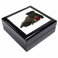 Black Pug Dogs with Red Rose Keepsake/Jewellery Box