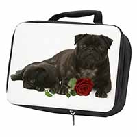 Black Pug Dogs with Red Rose Black Insulated School Lunch Box/Picnic Bag