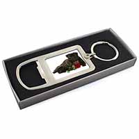 Black Pug Dogs with Red Rose Chrome Metal Bottle Opener Keyring in Box