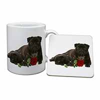 Black Pug Dogs with Red Rose Mug and Coaster Set