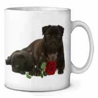 Black Pug Dogs with Red Rose Ceramic Coffee Mug/Tea Cup