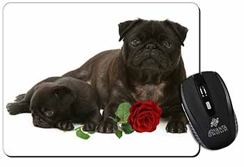 Black Pug Dogs with Red Rose Computer Mouse Mat