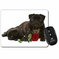 Black Pug Dogs with Red Rose Computer Mouse Mat