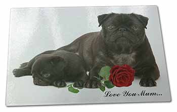 Large Glass Cutting Chopping Board Black Pugs+Rose 