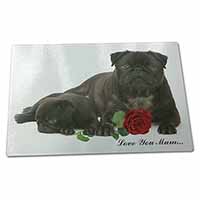 Large Glass Cutting Chopping Board Black Pugs+Rose 