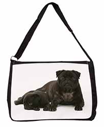 Pug Dog and Puppy Large Black Laptop Shoulder Bag School/College