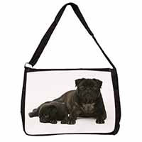 Pug Dog and Puppy Large Black Laptop Shoulder Bag School/College