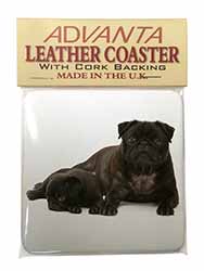 Pug Dog and Puppy Single Leather Photo Coaster