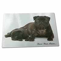 Large Glass Cutting Chopping Board Pug Dog and Puppy 