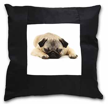 Pug Dog Black Satin Feel Scatter Cushion