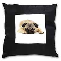 Pug Dog Black Satin Feel Scatter Cushion