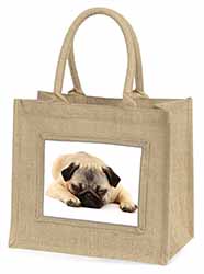 Pug Dog Natural/Beige Jute Large Shopping Bag