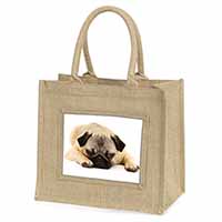 Pug Dog Natural/Beige Jute Large Shopping Bag