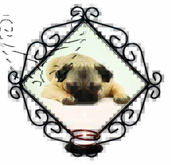 Pug Dog Wrought Iron Wall Art Candle Holder