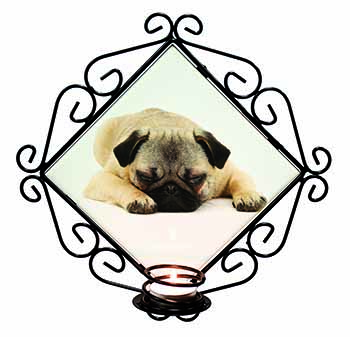 Pug Dog Wrought Iron Wall Art Candle Holder