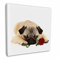 Pug Dog with a Red Rose Square Canvas 12"x12" Wall Art Picture Print