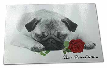 Large Glass Cutting Chopping Board Pug (B+W) with Rose 