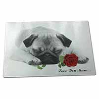 Large Glass Cutting Chopping Board Pug (B+W) with Rose 