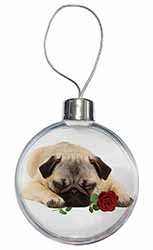 Pug Dog with a Red Rose Christmas Bauble