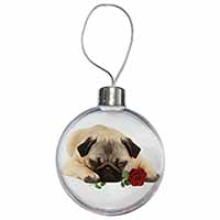 Pug Dog with a Red Rose Christmas Bauble