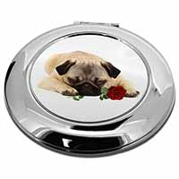 Pug Dog with a Red Rose Make-Up Round Compact Mirror