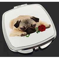 Pug Dog with a Red Rose Make-Up Compact Mirror