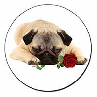 Pug Dog with a Red Rose Fridge Magnet Printed Full Colour