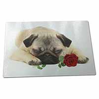 Large Glass Cutting Chopping Board Pug Dog with a Red Rose