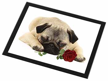 Pug Dog with a Red Rose Black Rim High Quality Glass Placemat