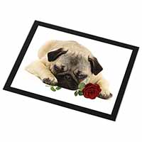 Pug Dog with a Red Rose Black Rim High Quality Glass Placemat