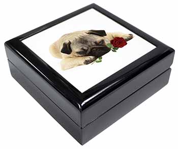 Pug Dog with a Red Rose Keepsake/Jewellery Box