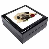 Pug Dog with a Red Rose Keepsake/Jewellery Box