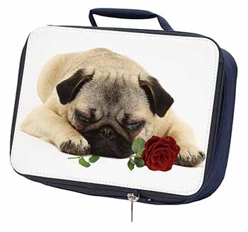 Pug Dog with a Red Rose Navy Insulated School Lunch Box/Picnic Bag
