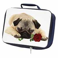 Pug Dog with a Red Rose Navy Insulated School Lunch Box/Picnic Bag