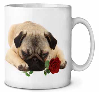 Pug Dog with a Red Rose Ceramic Coffee Mug/Tea Cup