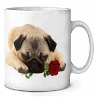 Pug Dog with a Red Rose Ceramic 10oz Coffee Mug/Tea Cup