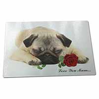 Large Glass Cutting Chopping Board Fawn Pug with Rose 