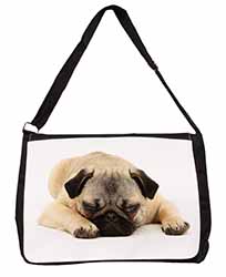 Pug Dog Large Black Laptop Shoulder Bag School/College