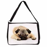 Pug Dog Large Black Laptop Shoulder Bag School/College