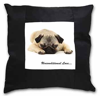 Pug Dog-With Love Black Satin Feel Scatter Cushion