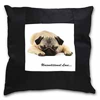 Pug Dog-With Love Black Satin Feel Scatter Cushion