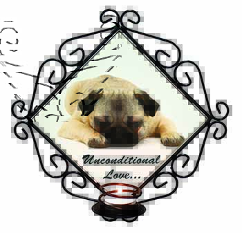 Pug Dog-With Love Wrought Iron Wall Art Candle Holder