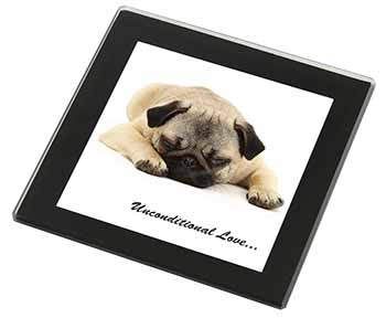 Pug Dog-With Love Black Rim High Quality Glass Coaster