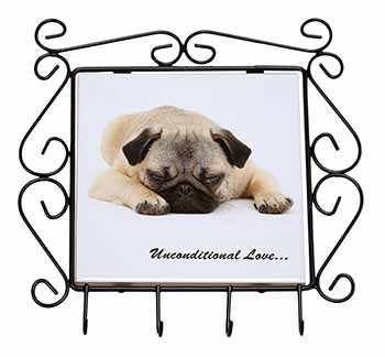 Pug Dog-With Love Wrought Iron Key Holder Hooks