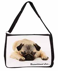 Pug Dog-With Love Large Black Laptop Shoulder Bag School/College