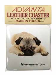 Pug Dog-With Love Single Leather Photo Coaster