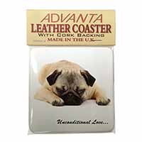 Pug Dog-With Love Single Leather Photo Coaster