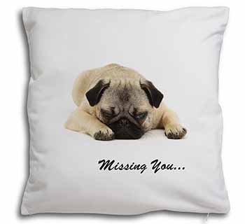 Pug Dog " Missing You " Sentiment Soft White Velvet Feel Scatter Cushion