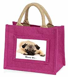 Pug Dog " Missing You " Sentiment Little Girls Small Pink Jute Shopping Bag